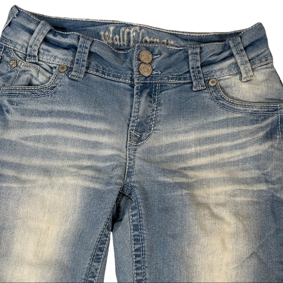 Wallflower vintage size 3 light wash distressed skinny jeans double button EUC - Picture 3 of 15